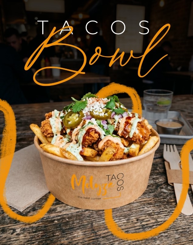 Tacos Bowl : poulet croustillant, frites et sauces