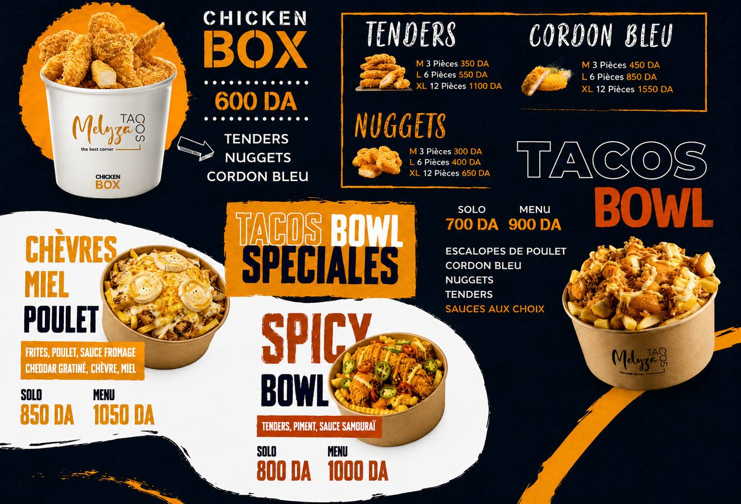 Affiche du menu Bowl Box de Melyza Tacos