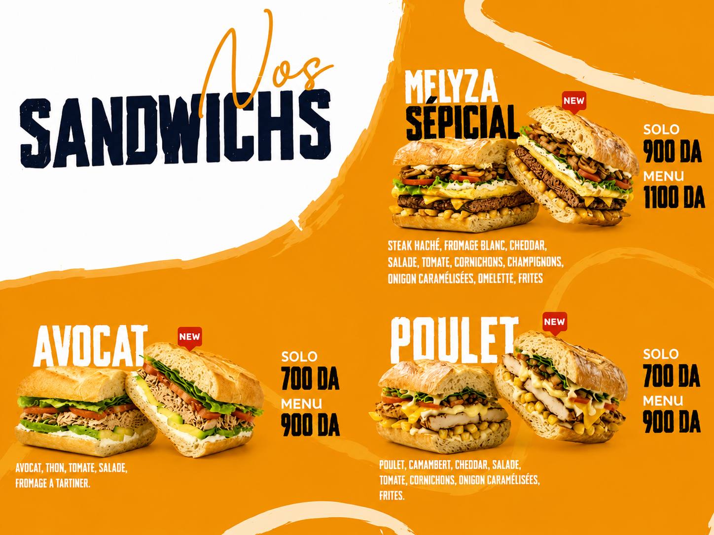 Affiche des sandwichs de Melyza Tacos