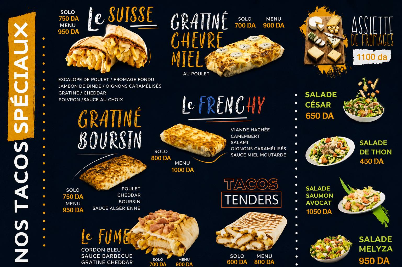 Affiche des tacos spéciaux de Melyza Tacos