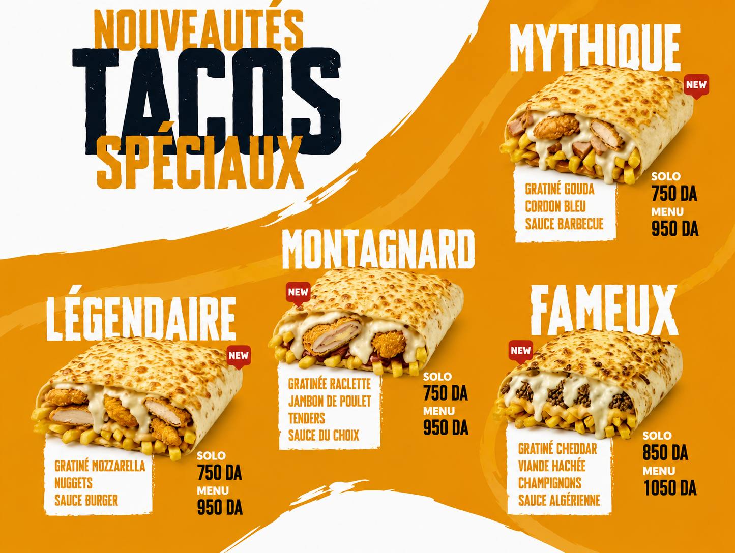 Affiche des nouveaux tacos spéciaux de Melyza Tacos